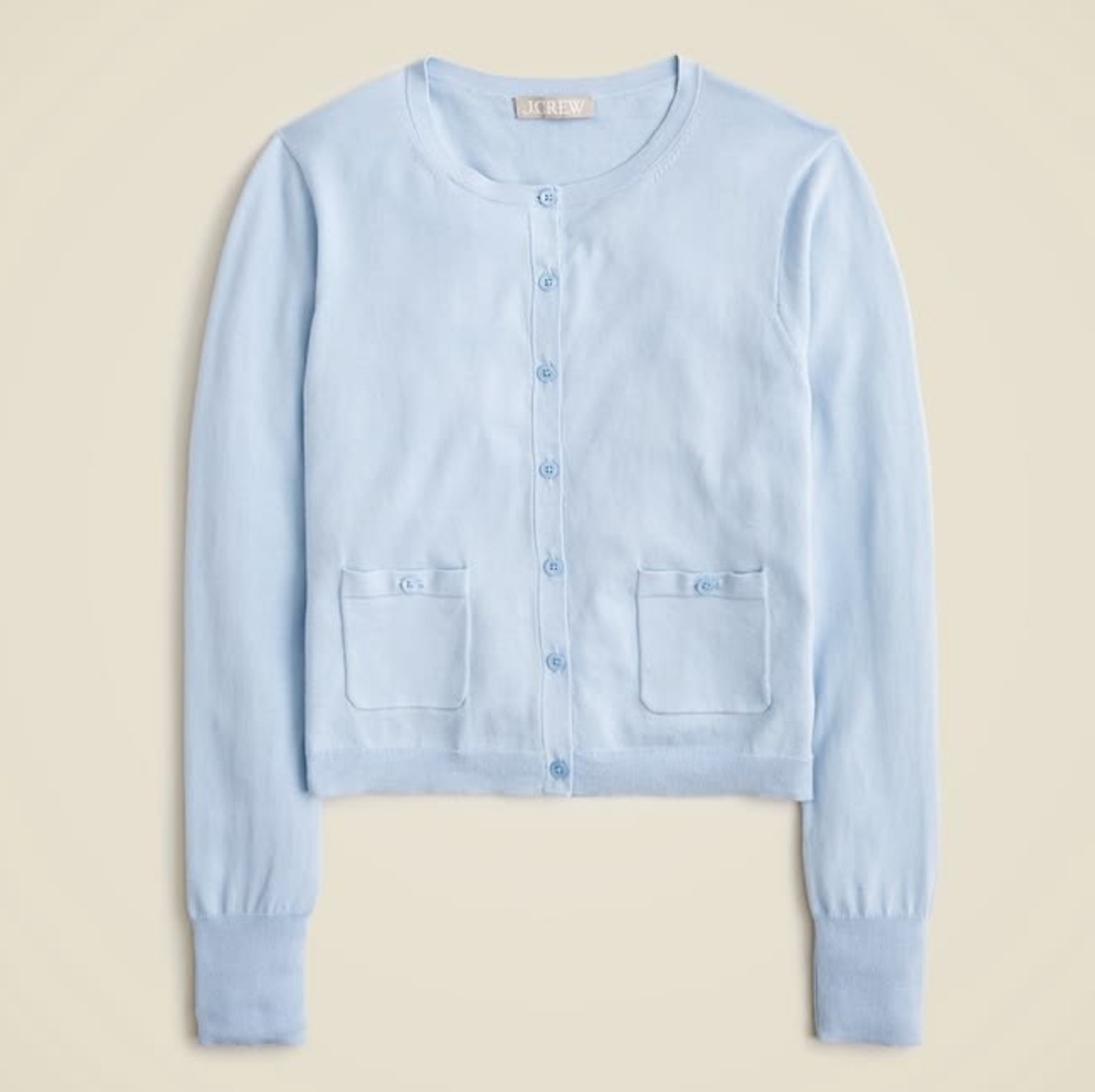 J.Crew Crewneck Cardigan in Premium Ultrafine Cotton in Steel Blue